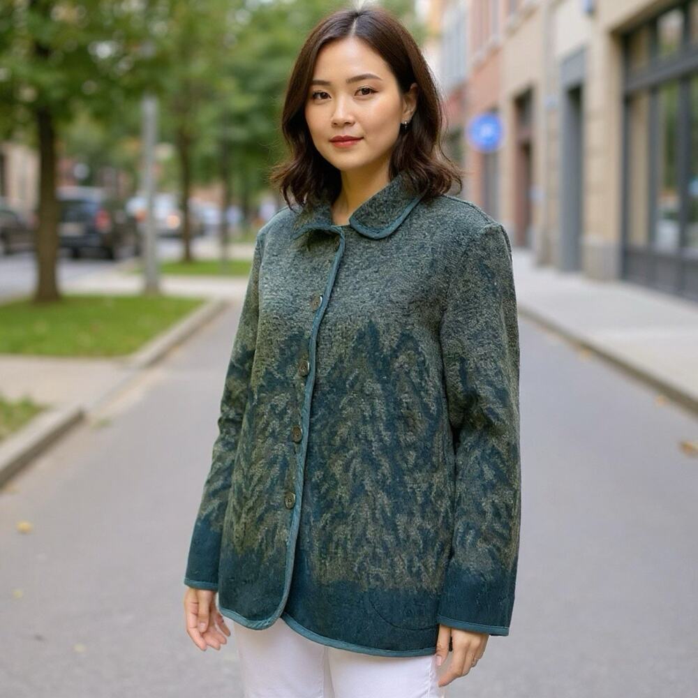 Vintage Jacket CabinScenic DarkForest Cardigan ButtonUp Coat Women M Wool Blend